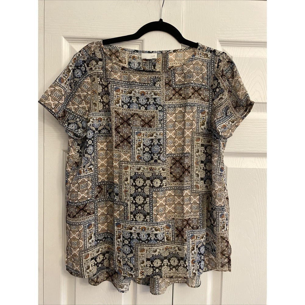 J. Jill Pure Jill Medallion Blouse Womens Size L Multicolor Patchwork Rayon